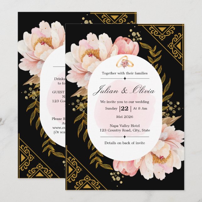 Invitation Suite de mariage florale à dégradé pastel moderne (Devant / Derrière)