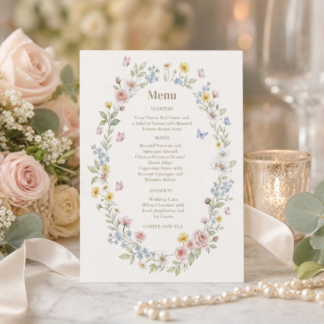 Invitation Suite de menu de mariage floral aquarelle (#weddingmenuinvitation #weddinginvitation #wildflowermenu#wildflowerspring #weddingsummer#softpastel)