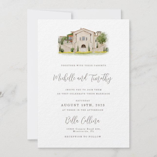 Invitation Suite d'invitation avec illustration du lieu (Devant)