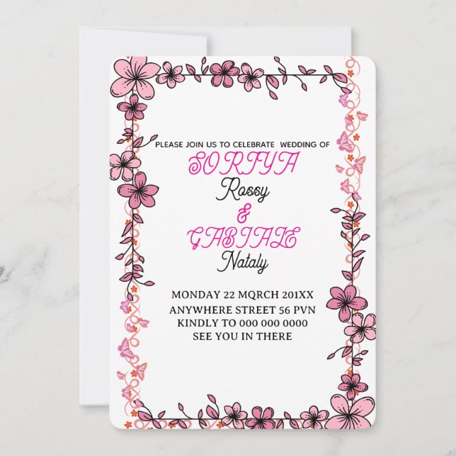 Invitation Suite d'invitation de mariage florale élégante imp (Devant)
