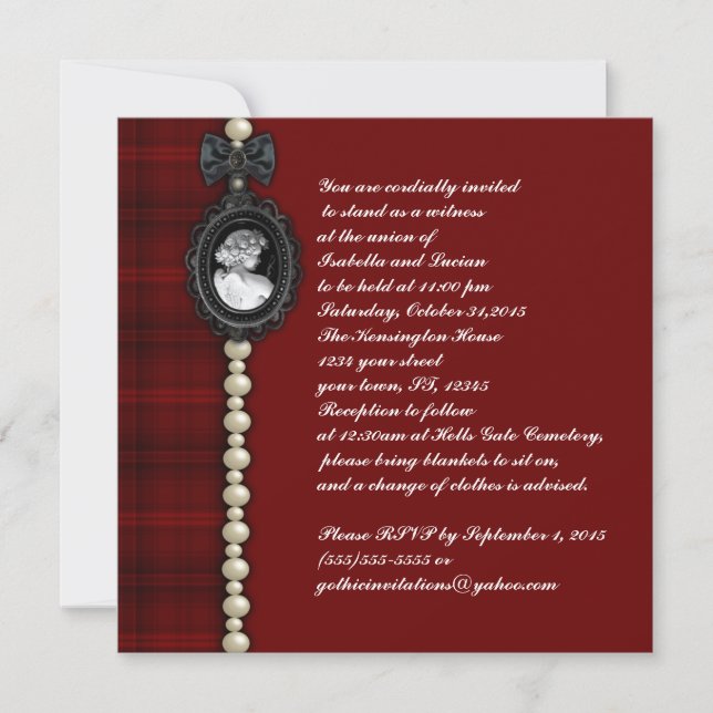 Invitation Suite Mariage Cameo et Plaid Goth (Devant)