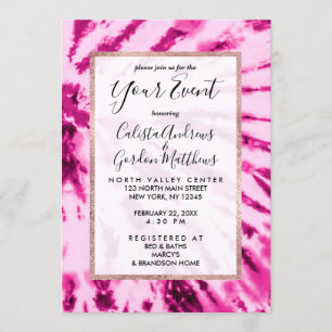 Invitation Summer Artsy Girly Neon Blush Pink Tie Dye Motif