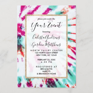 Invitation Summer Artsy Girly Neon Turquoise Pink Tie Dye Mot