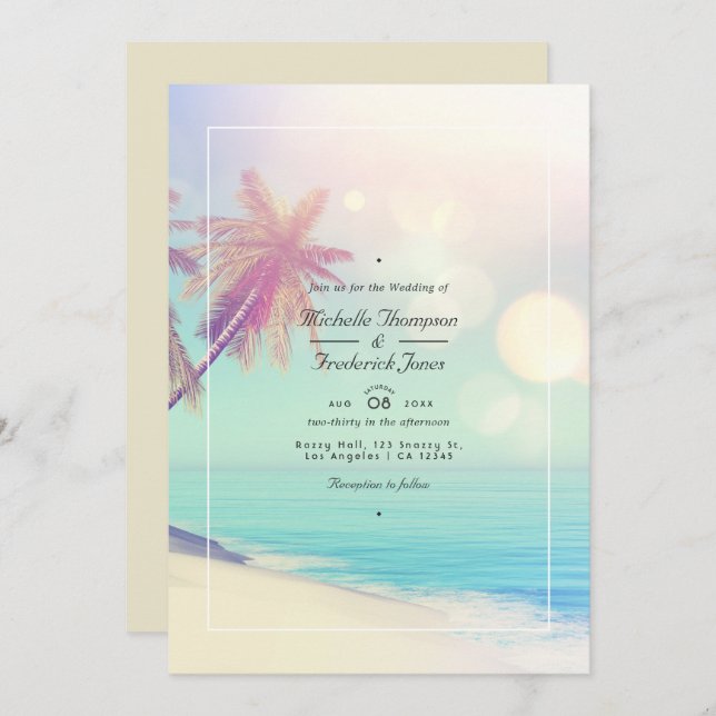 Invitation Summer Beach Bokeh QR Code RSVP Mariage (Devant / Derrière)