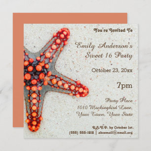 Invitation Summer Beach Coral Starfish Sweet 16 Anniversaire