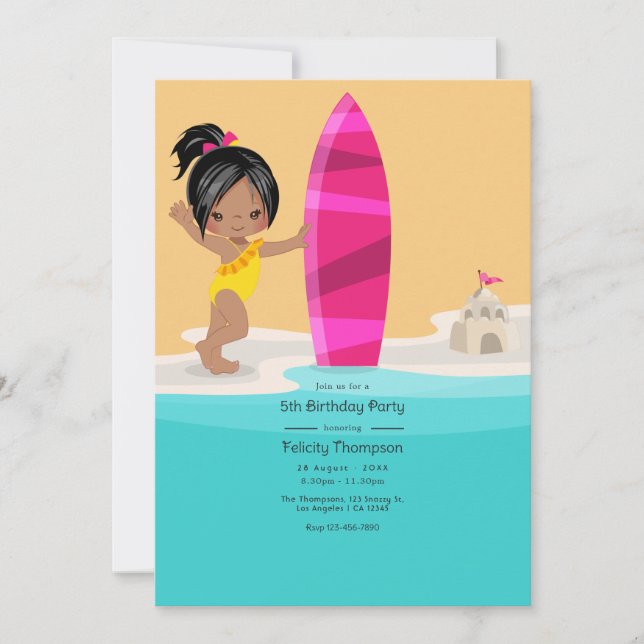 Invitation Summer Beach Fille fête d'anniversaire (Devant)