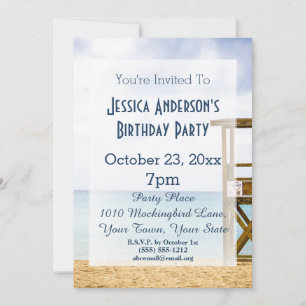 Invitation Summer Beach Lifeguard Blue Anniversaire