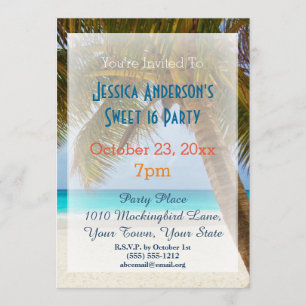 Invitation Summer Beach Palm Tree Tropical Sweet 16 Anniversa