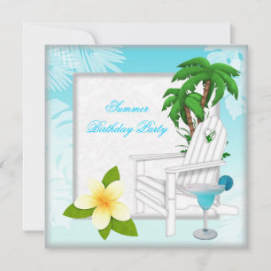 Invitation Summer Beach Pool Cocktail Turquoise Anniversaire