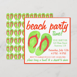 Invitation Summer Beach Pool Party Green Flip Flop Sandales