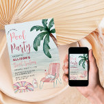 Invitation Summer Beach Pool Sweet sixteen<br><div class="desc">Jetez une fête de plage pour le doux seizième anniversaire de votre fille avec cette invitation cool et chic avec des éléments d'été aquarelle et front de plage.</div>