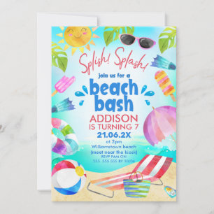Invitation Summer Beach Scène Girls Beach Bash Anniversaire