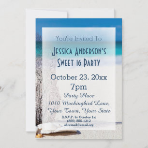 Invitation Summer Beach Seashell Blue Sweet 16 Anniversaire