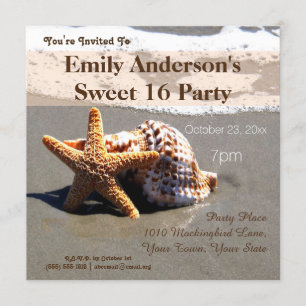 Invitation Summer Beach Starfish Seashell Sweet 16 Anniversai