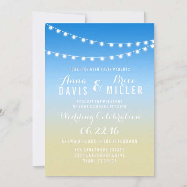 Invitation Summer Beach String Mariage léger invite (Devant)