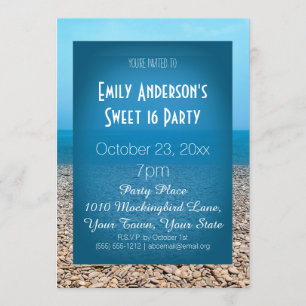 Invitation Summer Beach Thème Blue Sweet 16 Anniversaire