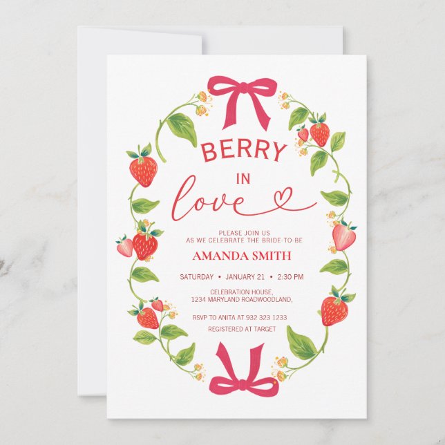 Invitation Summer Berry In Love Red Bow Bridal Shower (Devant)