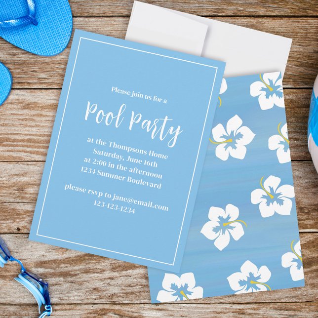 Invitation Summer Blue Floral Tropical Party Custom (Créateur téléchargé)