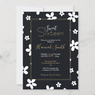 Invitation Summer Boho Black White Daisy Flowers