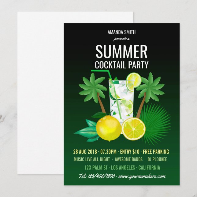 Invitation Summer Cocktails Party (Devant / Derrière)