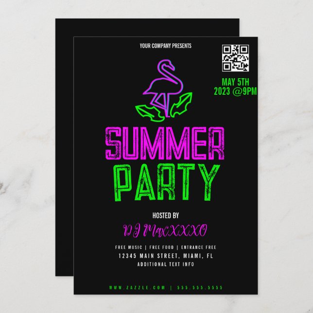 Invitation Summer DJ Night Event Party Bar Club Flyer (Devant / Derrière)