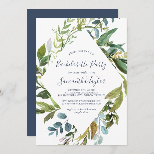 Invitation Summer Green Diamond Wreath Bachelorette Party (Devant / Derrière)