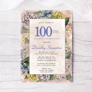 Invitation Summer Hydrangea 100e fête d'anniversaire