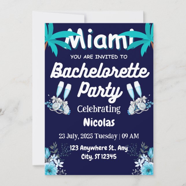 Invitation Summer Miami Weekend Beach Bachelorette Party  (Devant)
