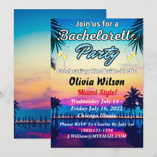 Invitation Summer Miami Weekend Beach Bachelorte Party