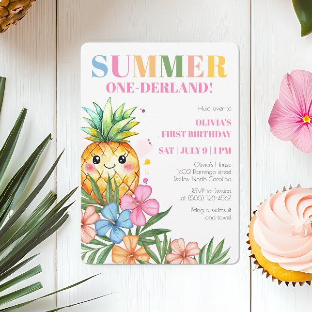 Invitation Summer Onederland Fruit Girls 1er Anniversaire (Summer Onederland Fruit Girls 1st Birthday Party Invitation)