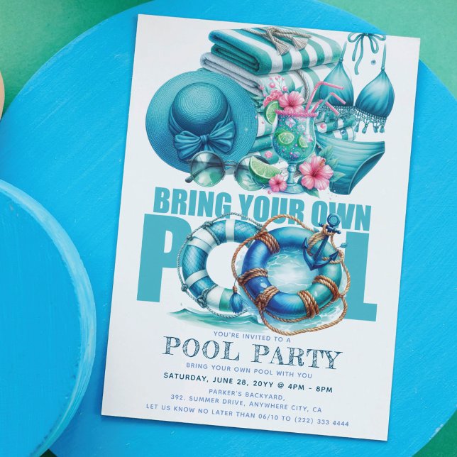 Invitation Summer Party BYO Pool Turquoise Aquarelle (Créateur téléchargé)