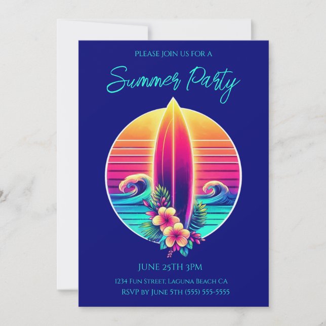 Invitation Summer Party-Sunset Surfboard Paradise - (Devant)