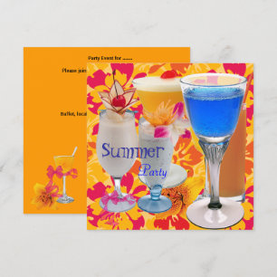 Invitation Summer Party Tropical Jaune Cocktail Boissons Bleu