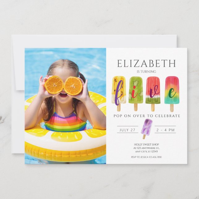 Invitation Summer Photo popsicle glaces fête d'anniversaire (Devant)