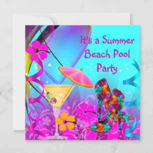 Invitation Summer Pink Turquoise Beach Cocktail Party
