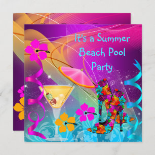 Invitation Summer Pink Turquoise Beach Pool Cocktail Party