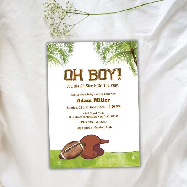 Invitation Summer Plam Tree All Star Football Baby Shower  (Summer Plam Tree All Star Football Baby Shower Invitation)