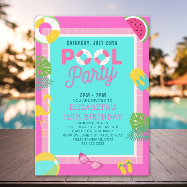 Invitation Summer Pool Birthday Bash Girl (Créateur téléchargé)