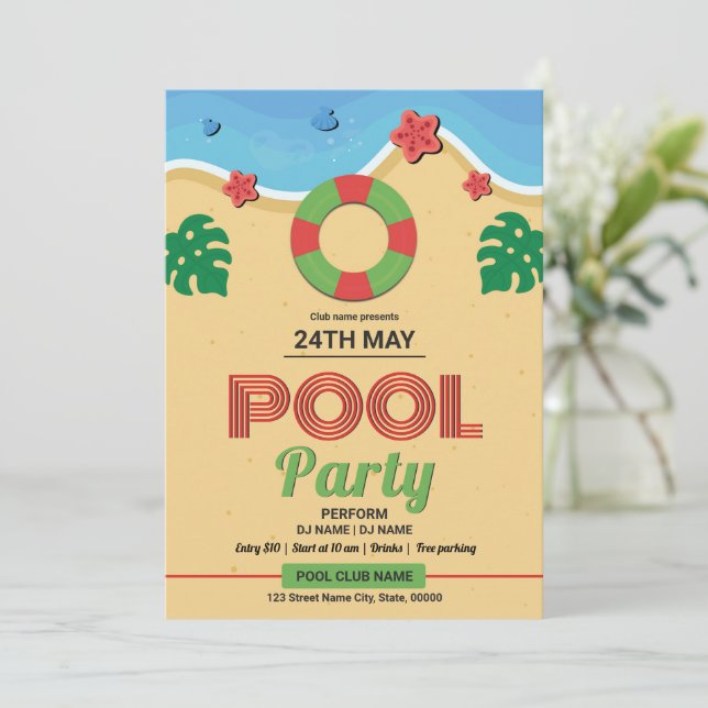 Invitation Summer Pool Party Flyer Template (Debout devant)
