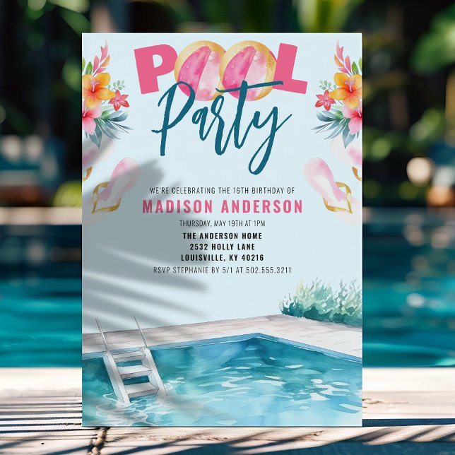 Invitation Summer Pool Party Sweet 16 Anniversaire (Créateur téléchargé)