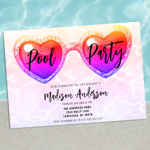 Invitation Summer Pool Party Sweet 16 Lunettes de soleil Anni