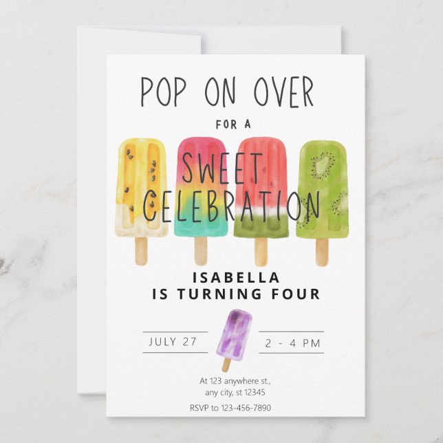 Invitation Summer pop crème glaces fête anniversaire (Devant)