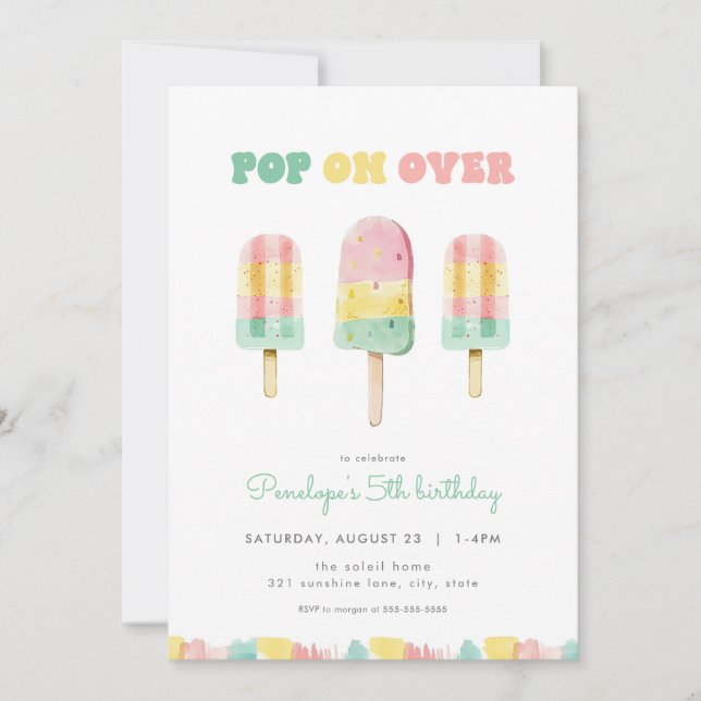Invitation Summer Pop on Over Popsicle Anniversaire Invitatio (Devant)