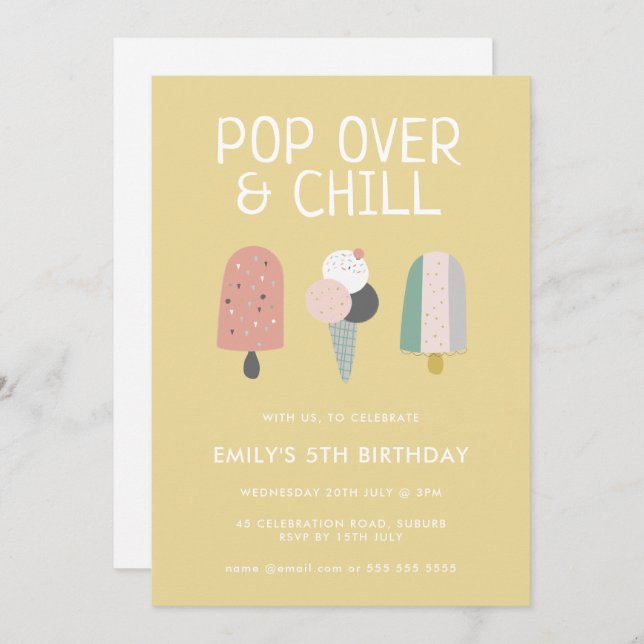 Invitation Summer Pop Over & Chill Popsicicle Party Anniversa (Devant / Derrière)