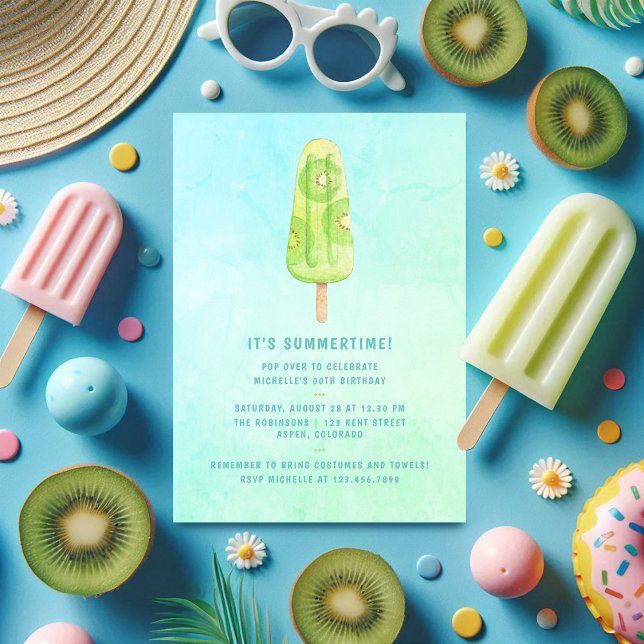Invitation Summer Popsicle Aquarelle fête d'anniversaire (Summer Popsicle Watercolor Birthday Party Invitation)