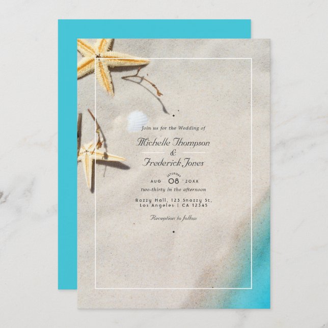 Invitation Summer QR Code RSVP Beach Wedding (Devant / Derrière)