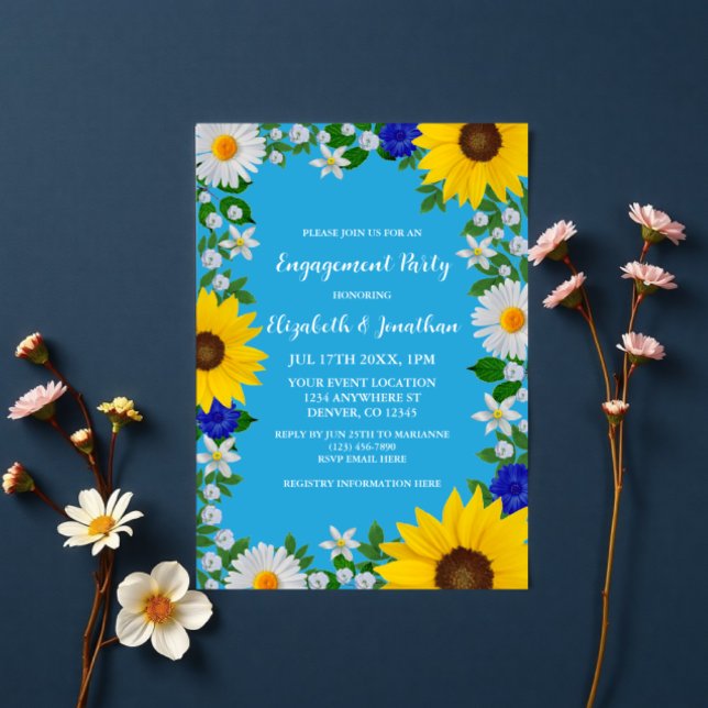 Invitation Summer Sky Blue Floral Engagement Party (Créateur téléchargé)