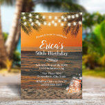 Invitation Summer Sunset Beach Glow Mason Jar 50e anniversair<br><div class="desc">Tropical Summer Sunset Beach Glow Mason Jar 50th Birthday Party Invitations.</div>