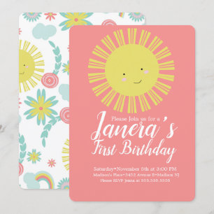 Invitation Summer Sunshine Floral Sun Girls Anniversaire