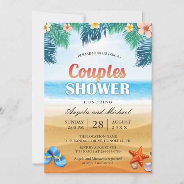 Invitation Summer Tropical Beach Couples Wedding shower (Devant)